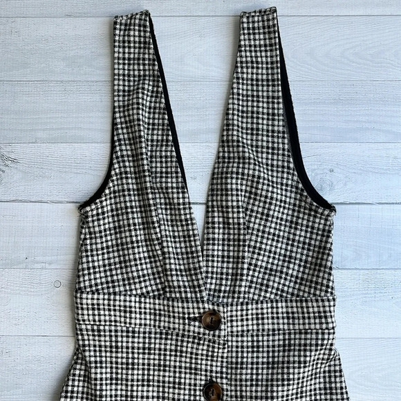 Topshop Plaid Stretch Low V Knit Button Up Dress US 2 - Picture 4 of 7